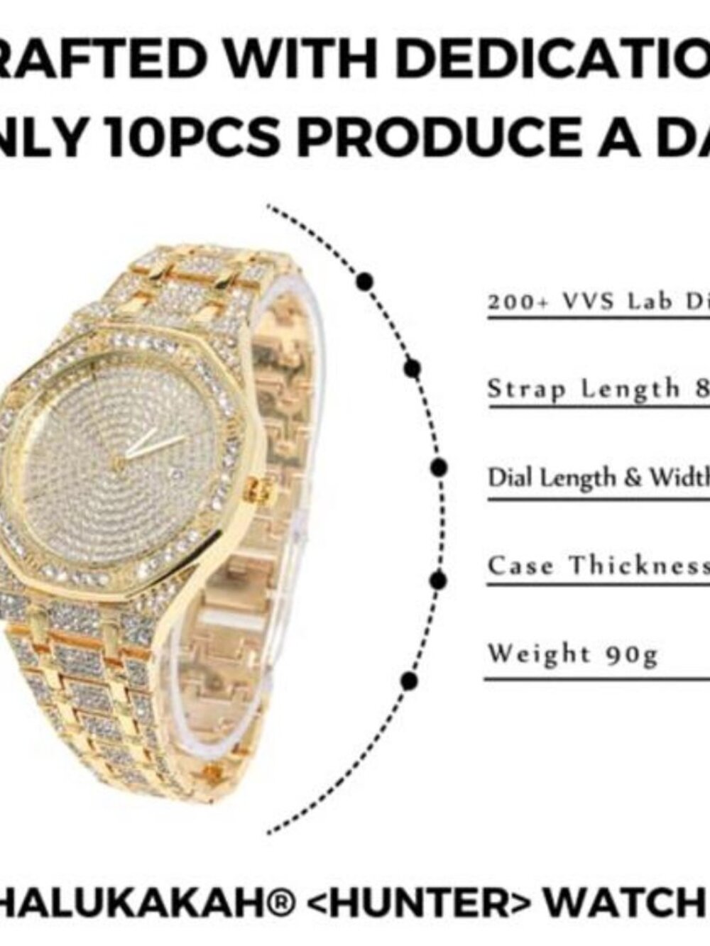 Diamond Watch for Men 18K Real Gold/Platinum White Gold - Picture 4 of 5